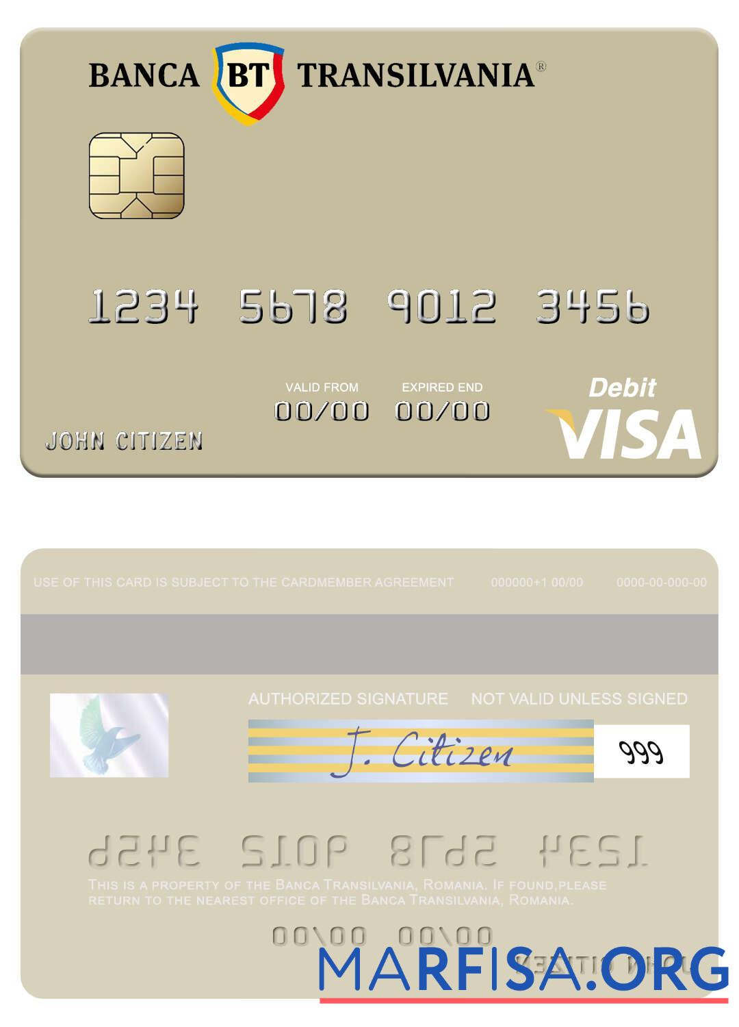 Realistic Romania Banca Transilvania visa debit card example